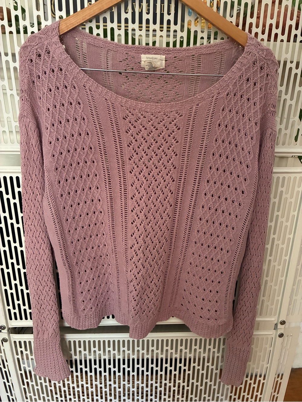 Atelier Dusty Mauve Openwork Scoop-Neck Sweater